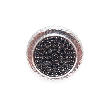 925 Sterling Silver Real Round-Cut Black Spinel Hammered Ring Size 7.25