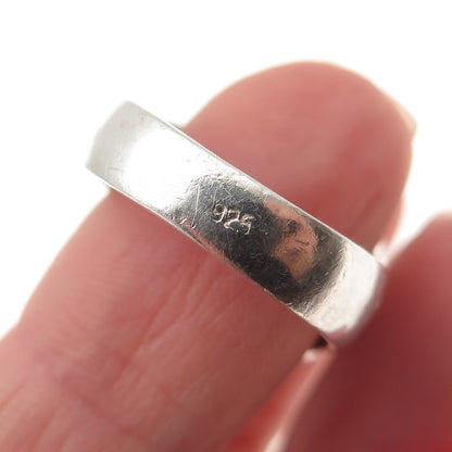 925 Sterling Silver Vintage Real Agate Modernist Oxidized Ring Size 7.25