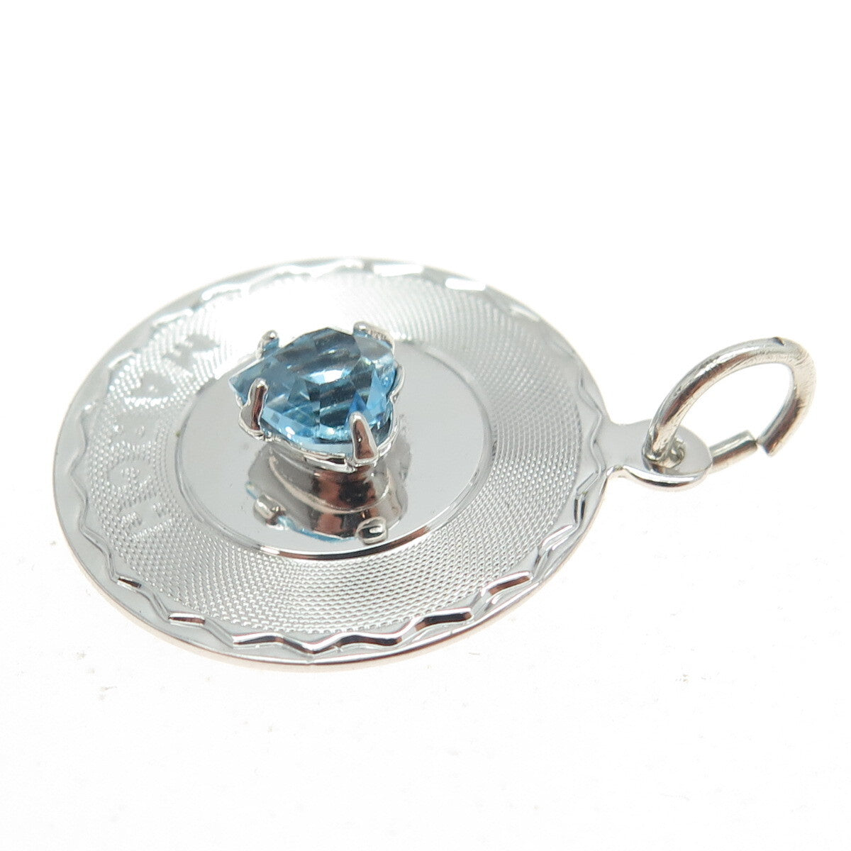 925 Sterling Silver Heart-Cut Blue Rhinestone "March" Pendant