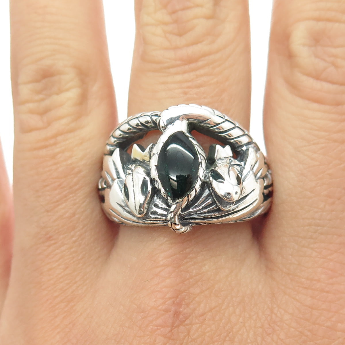 NLP TNC INC 925 Sterling Silver Vintage Real Black Onyx Snake Ring Size 12