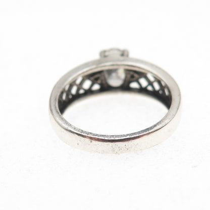925 Sterling Silver Vintage Oval & Round-Cut C Z Oxidized Ring Size 5.25