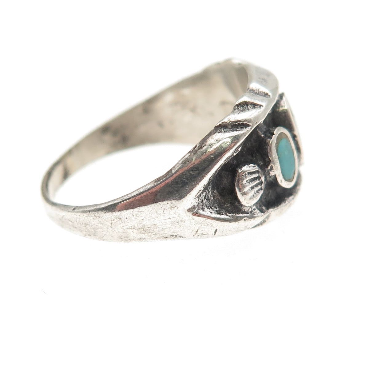 Old Pawn 925 Sterling Silver Vintage Southwestern Turquoise Tribal Ring Size 9.5