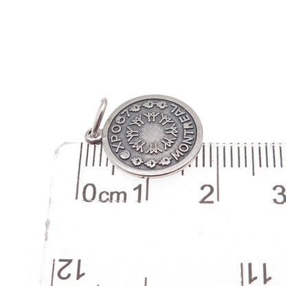 925 Sterling Silver Vintage 1967 Expo Friendship Oxidized Charm Pendant