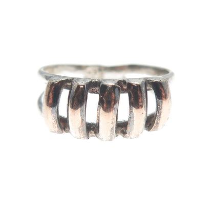 950 Silver & 18K Rose Gold Vintage Fence Oxidized Ring Size 7.25