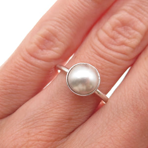 Pandora 925 Sterling Silver Faux Pearl Droplet Ring Size 6