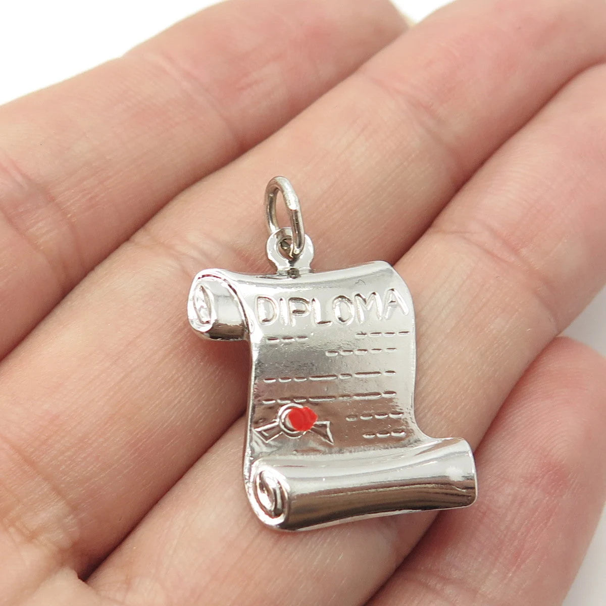 925 Sterling Silver Vintage Enamel Diploma Scroll Charm Pendant