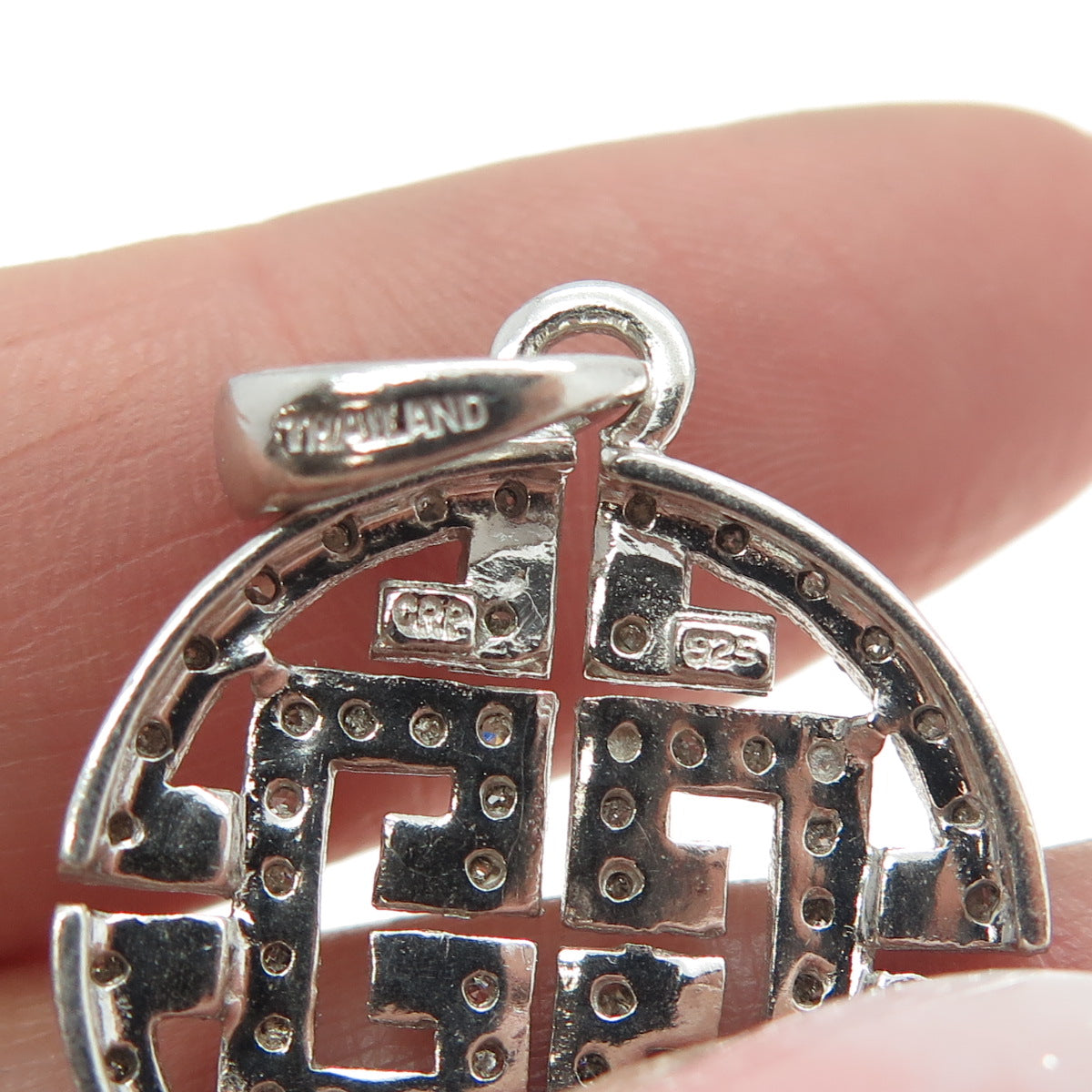 925 Sterling Silver Real Round-Cut Diamond "CC" Maze Round Pendant