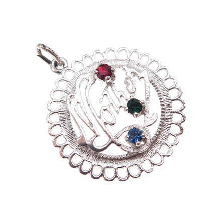 Skyway 925 Sterling Silver Vintage Rhinestone Mother Charm Pendant