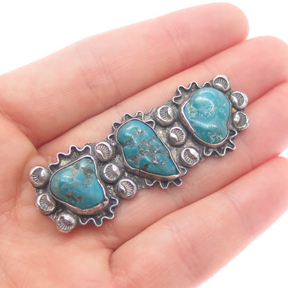 Old Pawn Sterling Silver Vintage Southwestern Bisbee Turquoise Tribal Pin Brooch