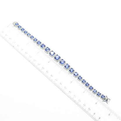 925 Sterling Silver Blue & White C Z Princess Link Bracelet 8"