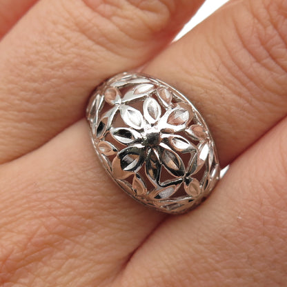 925 Sterling Silver Vintage Flower Dome Ring Size 7.25