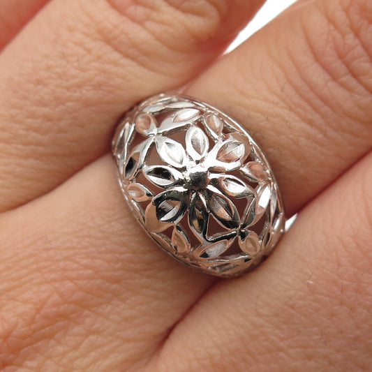 925 Sterling Silver Vintage Flower Dome Ring Size 7.25