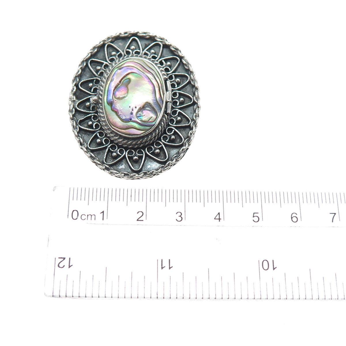 925 Sterling Silver Vintage Mexico Abalone Shell Locket Pin Brooch / Pendant
