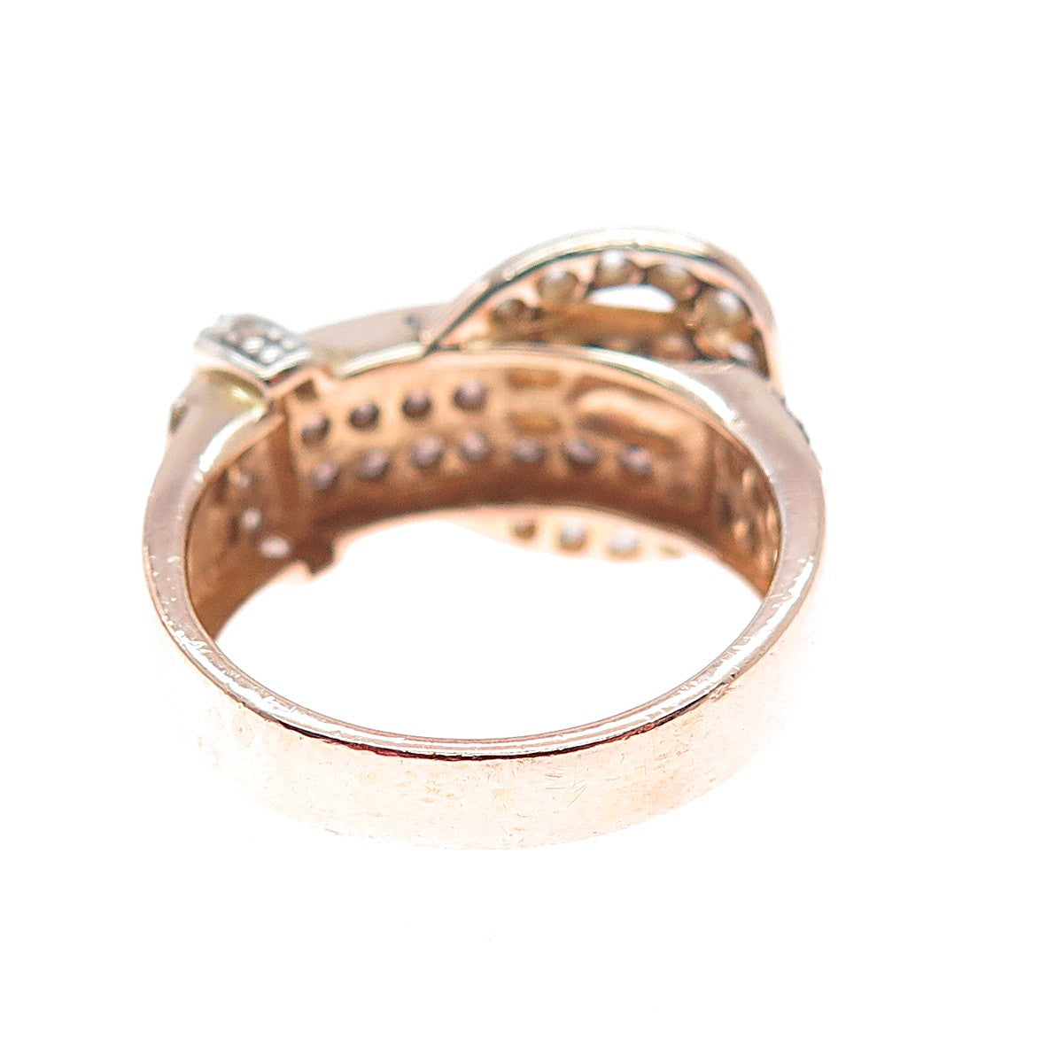 ROSS SIMONS Sterling Silver Gold Plated Cognac & White C Z Buckle Ring Size 7