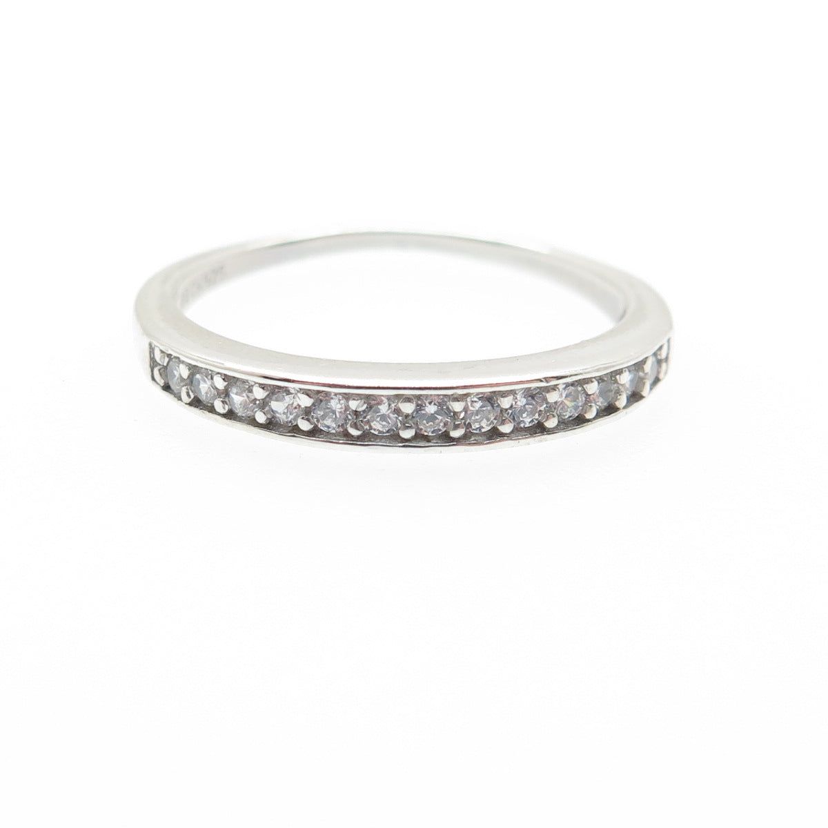 925 Sterling Silver Round-Cut C Z Half Eternity Stackable Band Ring Size 7