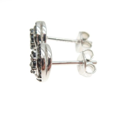 925 Sterling Silver Black C Z Stud Earrings