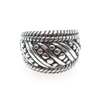 925 Sterling Silver Vintage Modernist Dotted Oxidized Ring Size 6.25