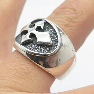 925 Sterling Silver Vintage Modernist Cross Ring Size 9.25