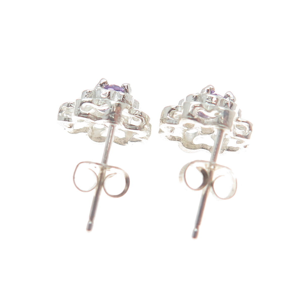 CHATEAU D'ARGENT 925 Sterling Silver Vintage Real Amethyst Floral Earrings