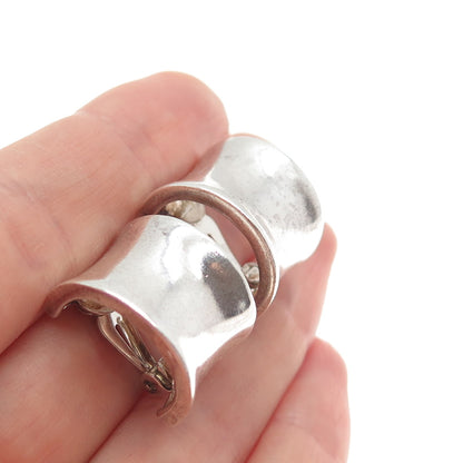 CHAPAL ZENRAY 925 Sterling Silver Vintage Modernist Half Hoop Clip On Earrings