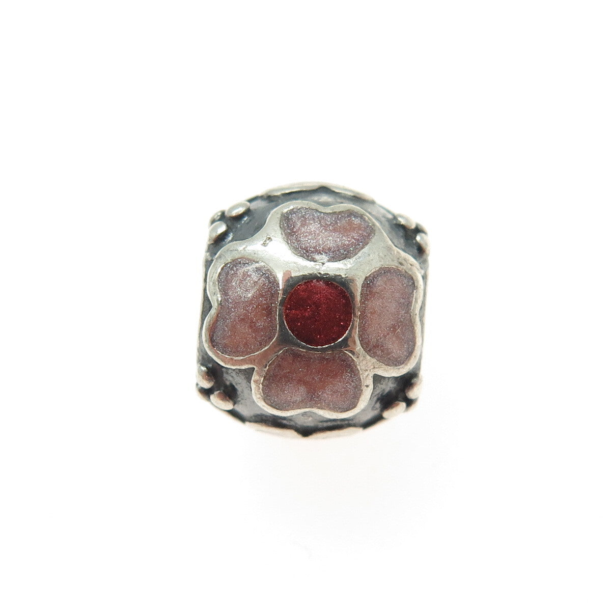 PANDORA 925 Sterling Silver Enamel Flower Oxidized Bead Charm