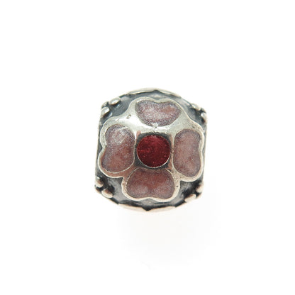 PANDORA 925 Sterling Silver Enamel Flower Oxidized Bead Charm