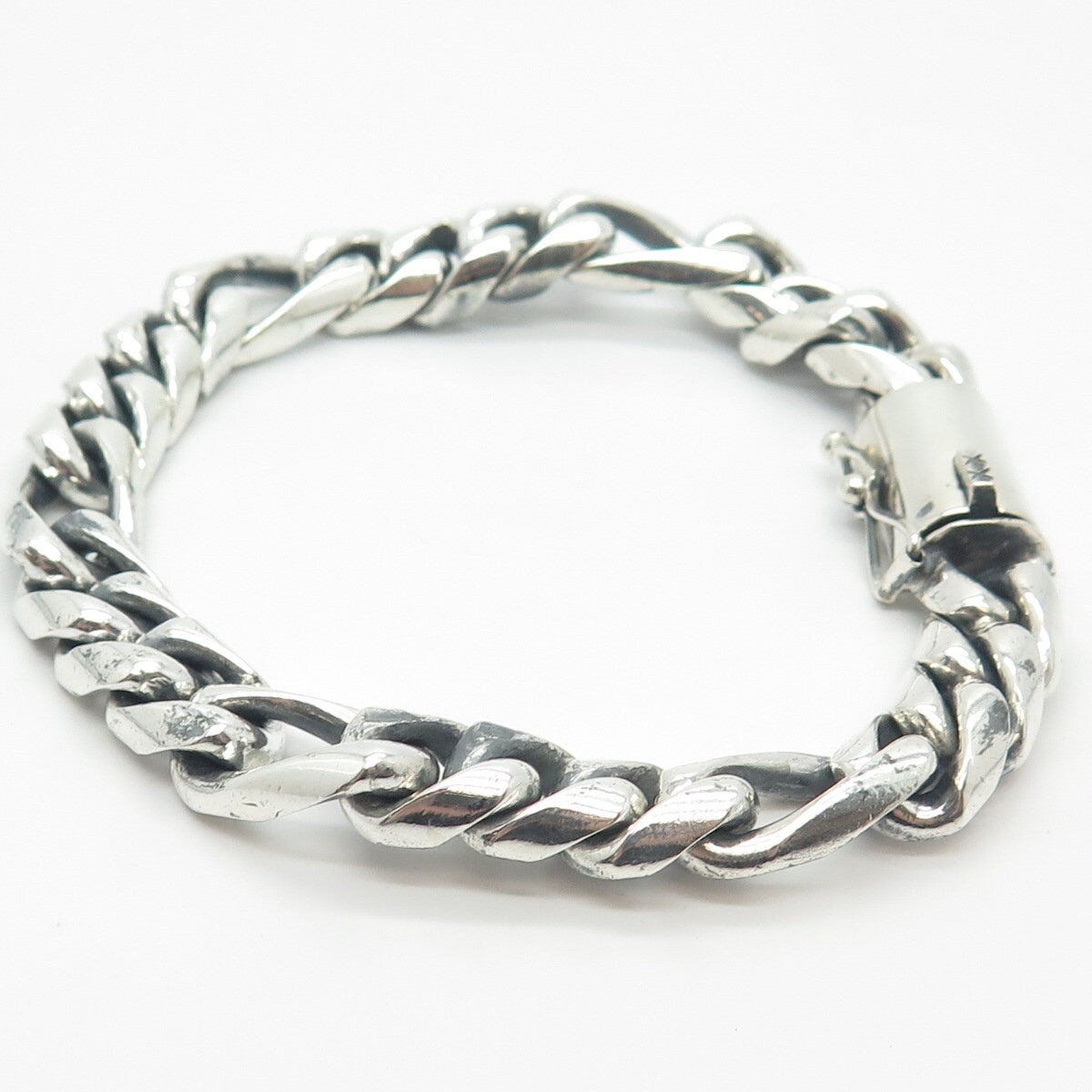 925 Sterling Silver Vintage Heavy Figaro Link Bracelet 8"
