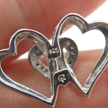 925 Sterling Silver Real Round-Cut Diamond Family Heart Slide Pendant