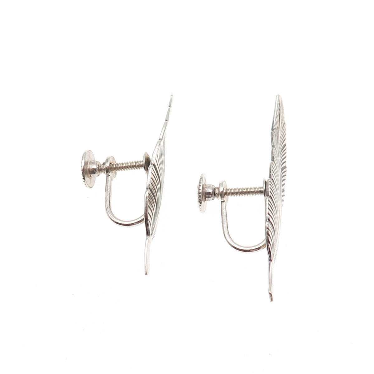 JewelArt 925 Sterling Silver Antique Art Deco Feather Screw Back Earrings
