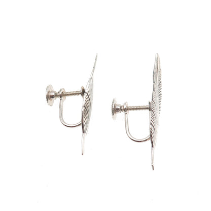 JewelArt 925 Sterling Silver Antique Art Deco Feather Screw Back Earrings