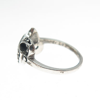 925 Sterling Silver Vintage Diamond-Cut Ribbon Bow Oxidized Ring Size 6.75