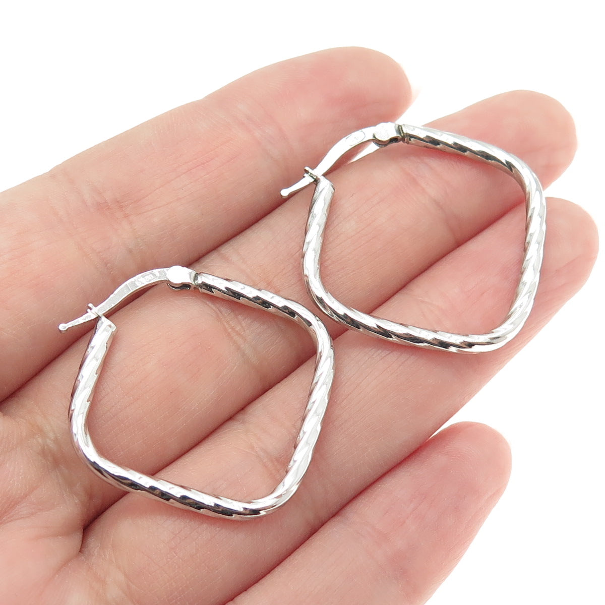 925 Sterling Silver Twisted Square Hoop Earrings