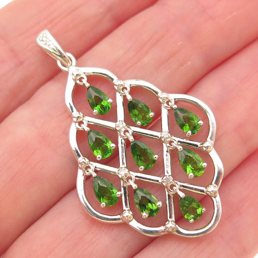 MICHELLE ALBALA 925 Sterling Real Diamond Accent & Peridot Chandelier Pendant