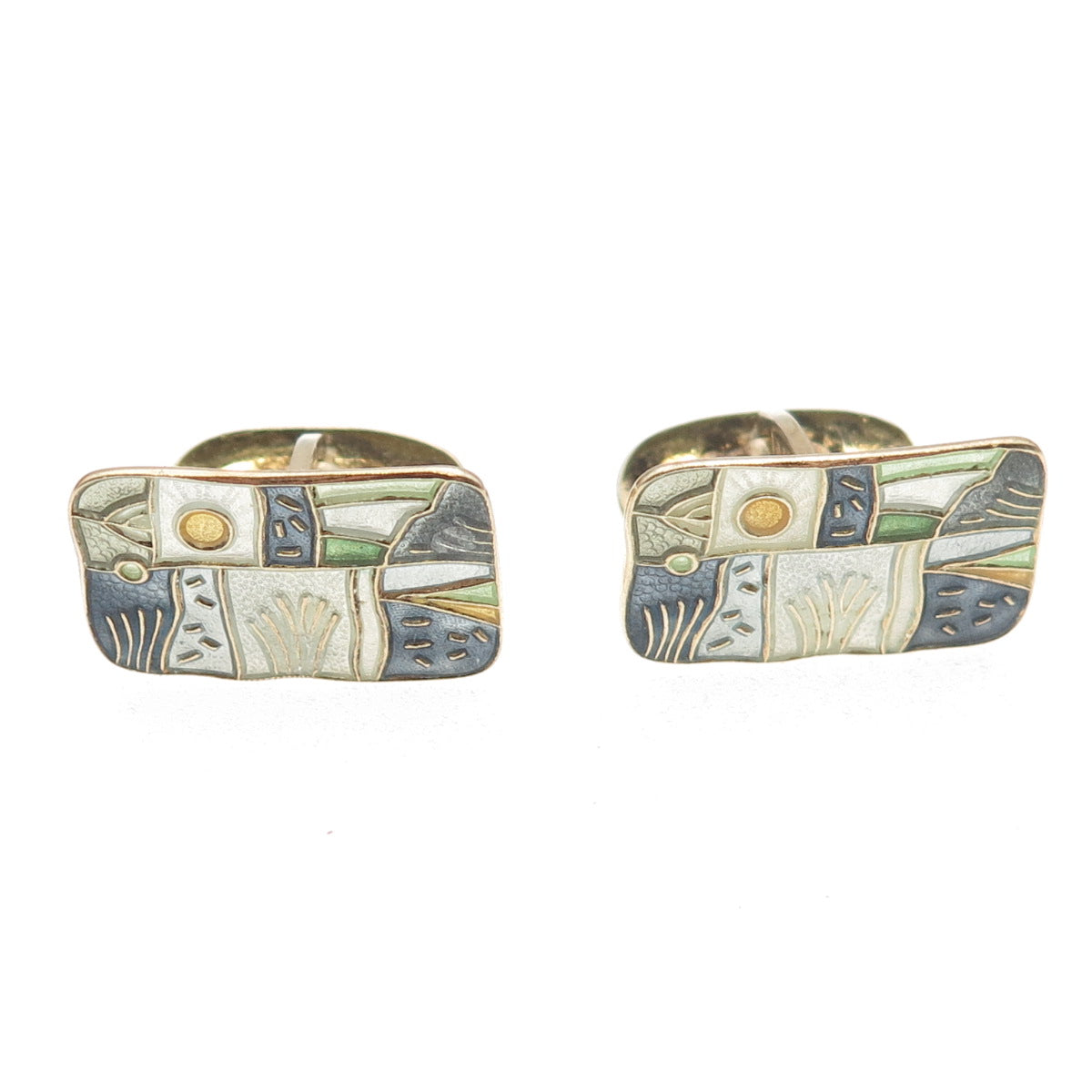 David Andersen 925S Sterling Silver Gold Plated Vintage Norway Enamel Cufflinks