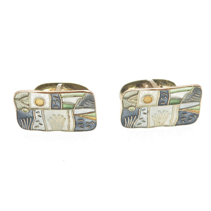 David Andersen 925S Sterling Silver Gold Plated Vintage Norway Enamel Cufflinks