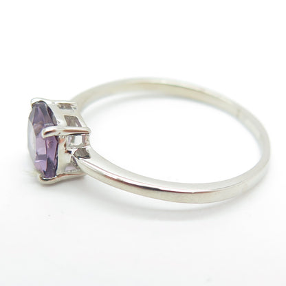 DAZZLERS 925 Sterling Silver Real Cushion-Cut Amethyst Ring Size 9.25