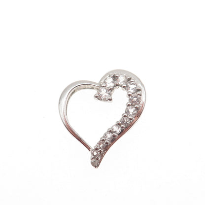 925 Sterling Silver Real Round-Cut White Topaz Heart Mini Slide Charm Pendant