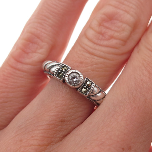 Judith Jack 925 Sterling Silver Vintage Real Marcasite & C Z Ring Size 5