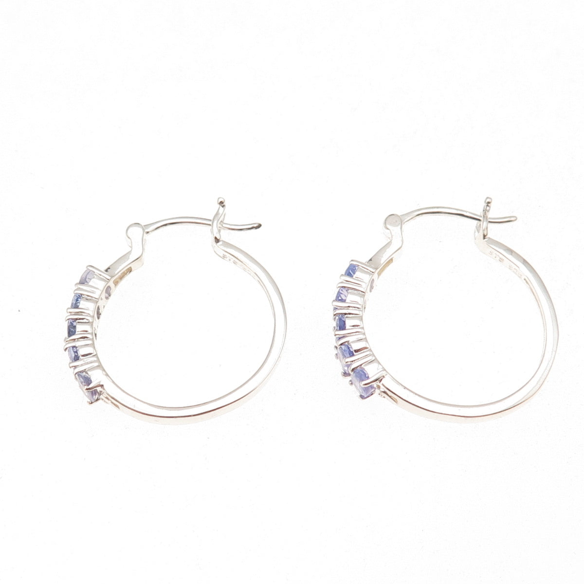Chuck Clemency 925 Sterling Silver Real Oval-Cut Tanzanite Hoop Earrings