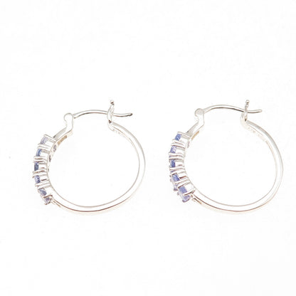 Chuck Clemency 925 Sterling Silver Real Oval-Cut Tanzanite Hoop Earrings