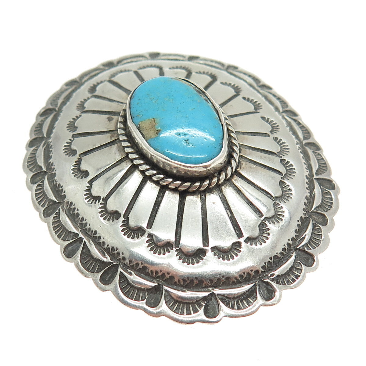 Old Pawn 925 Sterling Vintage Southwestern Turquoise Concho Tribal Brooch