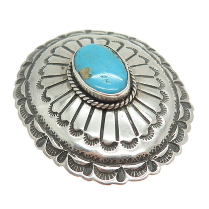 Old Pawn 925 Sterling Vintage Southwestern Turquoise Concho Tribal Brooch