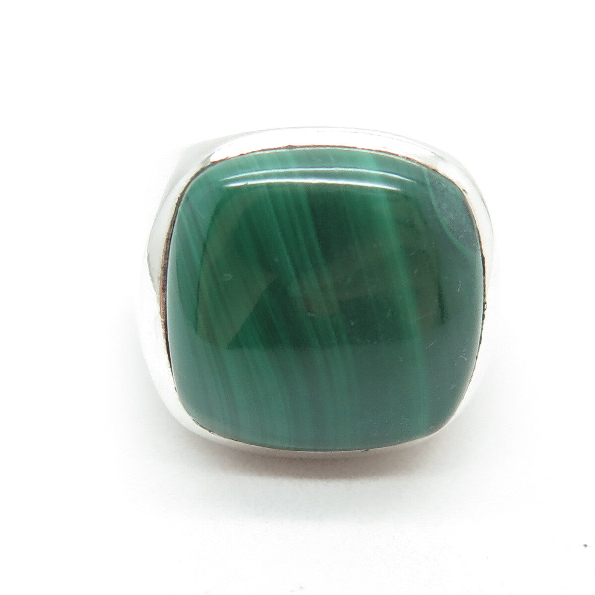 925 Sterling Silver Vintage Real Cabochon Malachite Ring Size 6.75