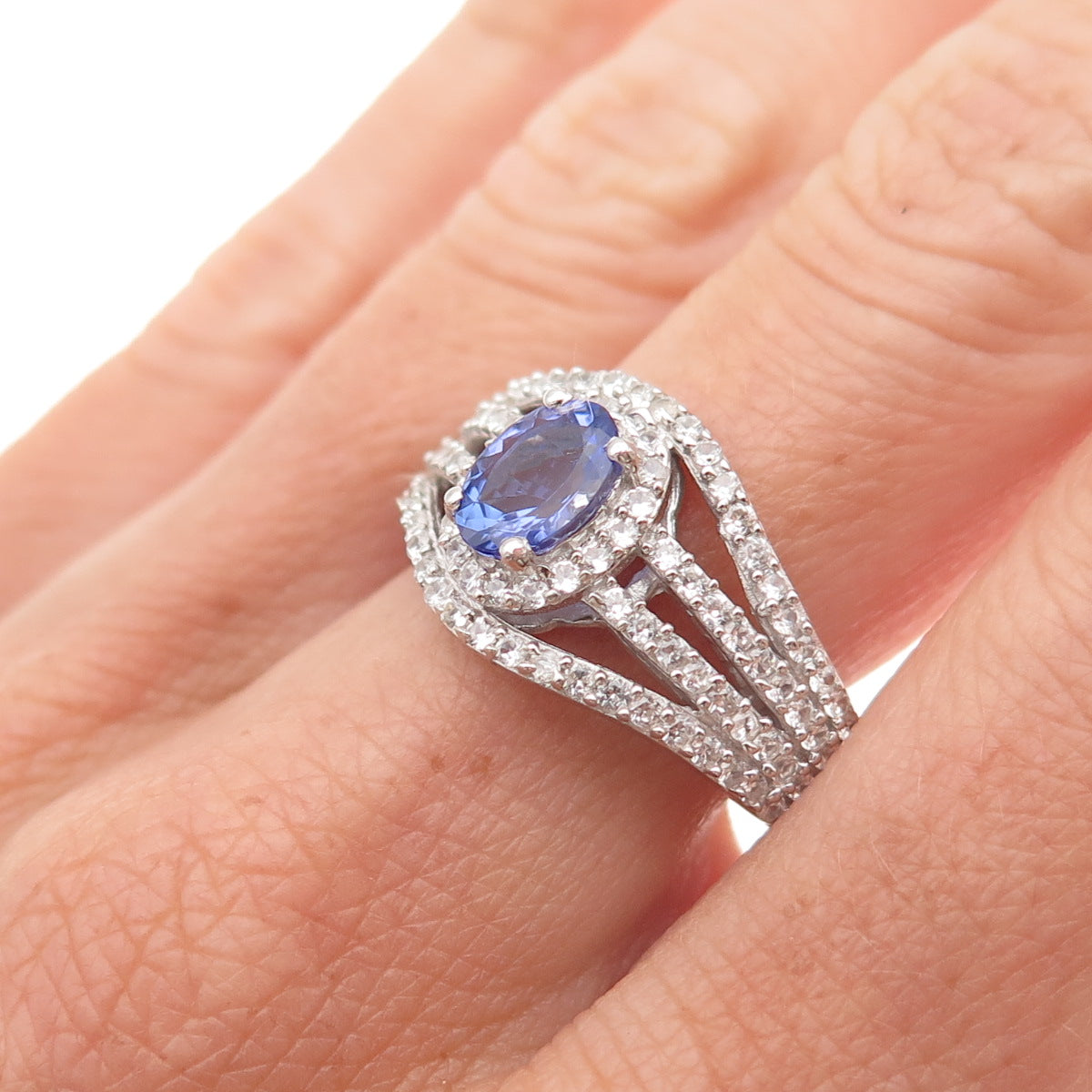 Chuck Clemency 925 Sterling Silver Real Tanzanite & White Topaz Ring Size 8.25