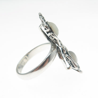 RIDER 950 Silver Vintage Real Mother-of-Pearl Flower Filigree Ring Size 8