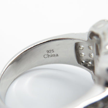 925 Sterling Silver Champagne & White C Z Wide Ring Size 7.25