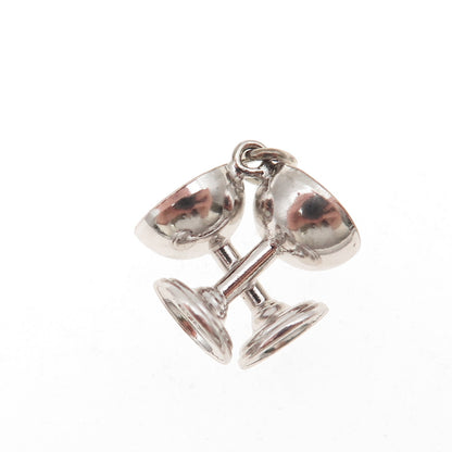 925 Sterling Silver Vintage Enamel Champagne Glasses 3D Mini Charm Pendant