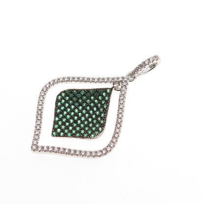 925 Sterling Silver Round-Cut Green & White C Z Petal Charm Pendant