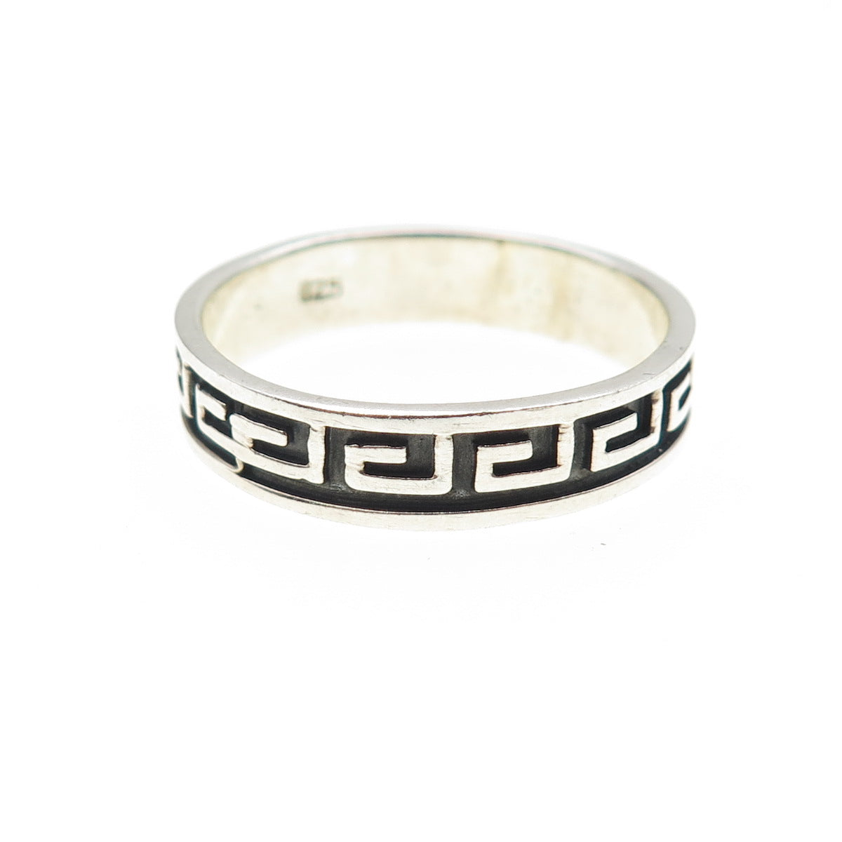925 Sterling Silver Vintage Greek Key Oxidized Band Ring Size 13