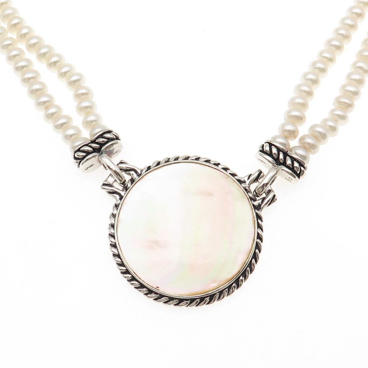 Honora 925 Sterling Silver Real Pearl & MOP Beaded 2-Strand Necklace 16"